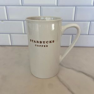 Vintage 2003 Tall White Starbucks Coffee Mug Brown Lettering 5" Tall 12 Fl Oz